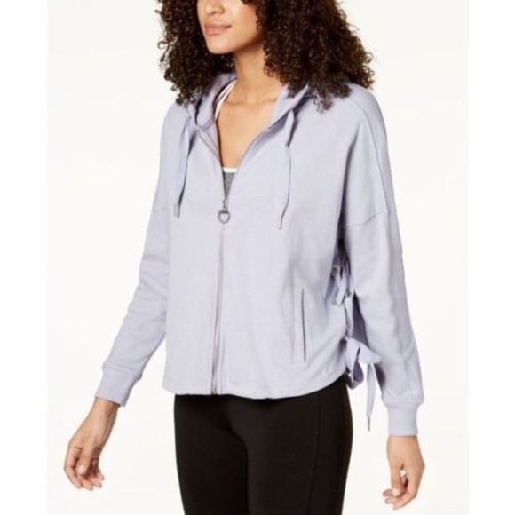 Calvin Klein Tops - Side-Tie Zip Cropped Hoodie Blue Ashes